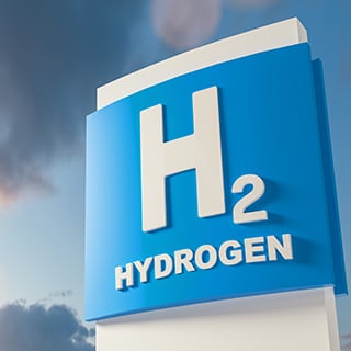 H2 Hydrogen sign outside a production facility